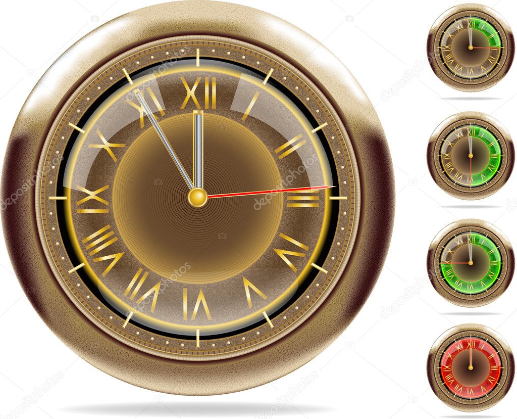 Detailed vector image set of bronze retro chronometer and 1 minute timer. Used blends and meshes. Can fit any size.