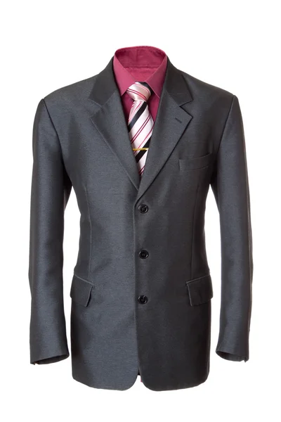 Empty Grey Office Suit Also Red Shirt Necktie Golden Clip — Stock Photo, Image