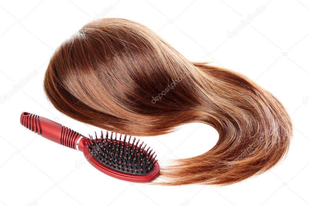 Hair and hairbrush with dandruff | Isolated