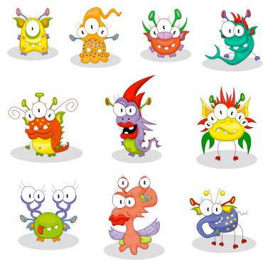 Cartoon monsters, goblins, ghosts clipart