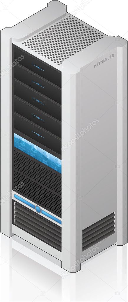Futuristic Network Server Rack Isometric 3D Icon (part of the Computer Hardware Icons Set)