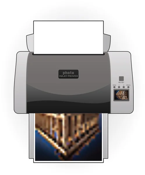 Vista dall'alto della stampante a getto d'inchiostro per foto a colori domestica media — Vettoriale Stock