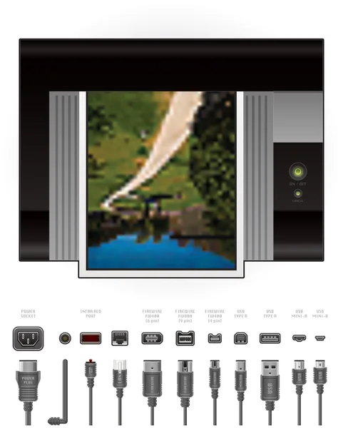 LaserJet Printer + Cables & Ports — Stock Vector