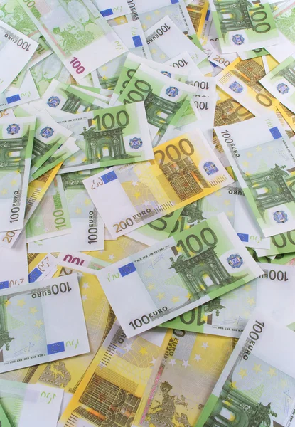 A lot of banknotes two hundred and one hundred euro — Stock Photo, Image