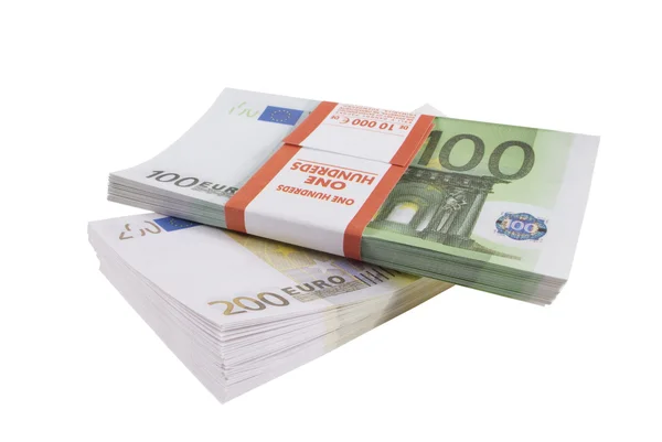 Packs of banknotes of euro isolated on a white background — Stock Photo, Image