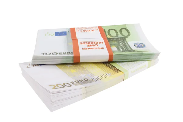Packs of banknotes of euro on a white background — Stock Photo, Image