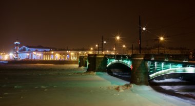 exchange köprü st. Petersburg'da gece görünümü