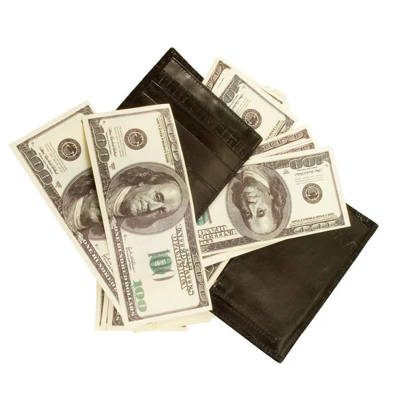 Černá Peněženka Spoustou Poznámek Sto Dolarů — Stock fotografie