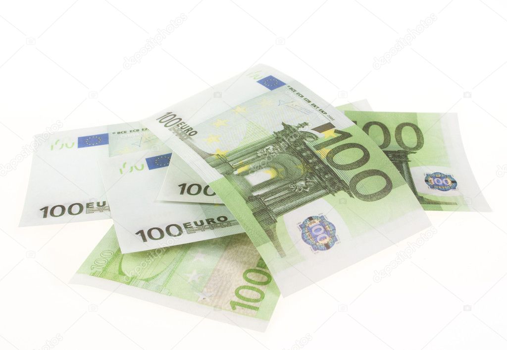 Banknote of hundred euros isolated on white background