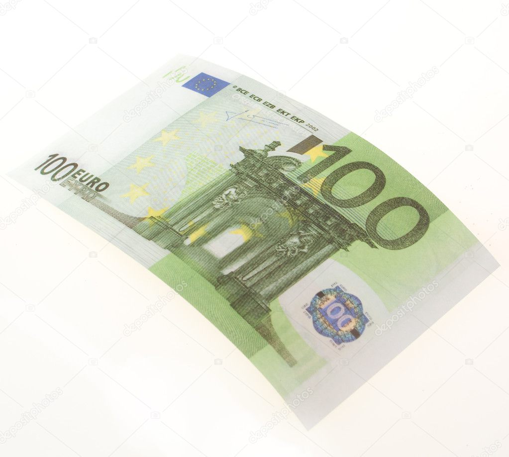 Bill of hundred euros isolated on white background
