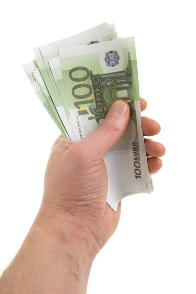 Mano Con Billetes Cien Euros — Foto de Stock