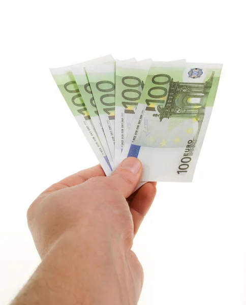 Hand with the banknotes of one hundred euros — Stock Photo, Image