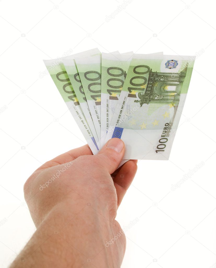 Hand with the banknotes of one hundred euros