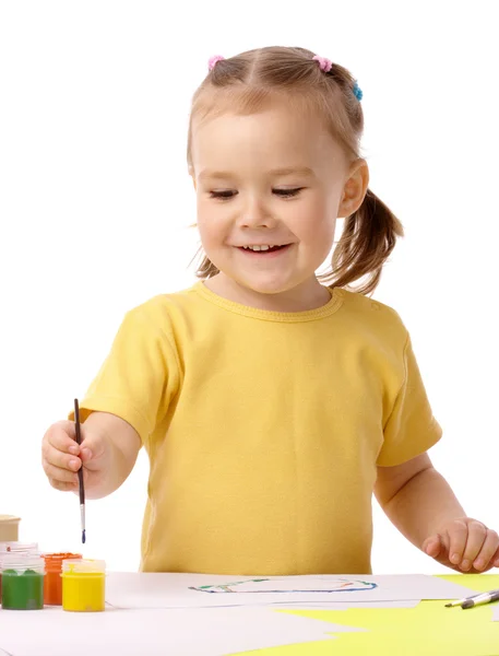 Cute child play with paints — Stock Photo, Image