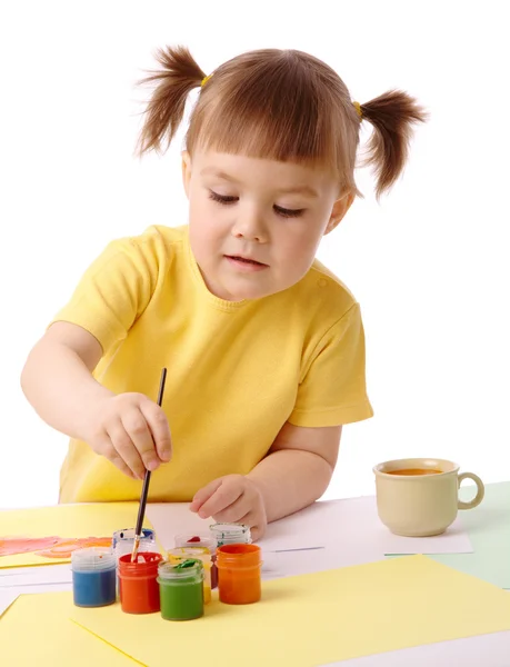 Cute child play with paints — Stock Photo, Image