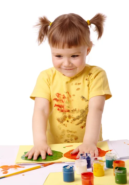 손을 사용 하 여 귀여운 아이 페인트 — 스톡 사진