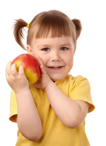 Słodkie dziecko z czerwonym jabłkiem — Zdjęcie stockowe
