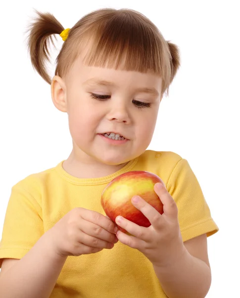 Criança bonito com maçã vermelha — Fotografia de Stock
