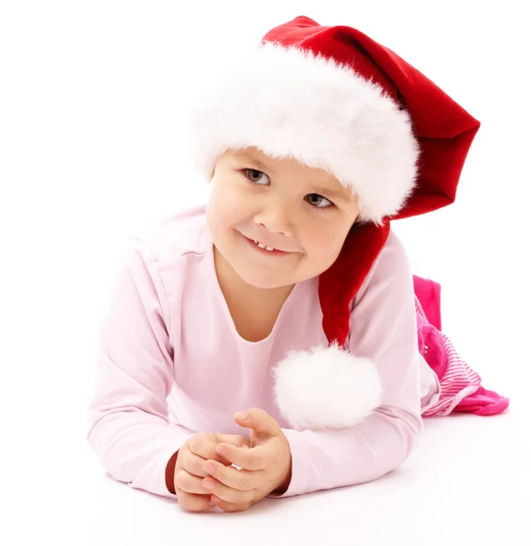 头戴红色圣诞帽的小女孩 — 图库照片