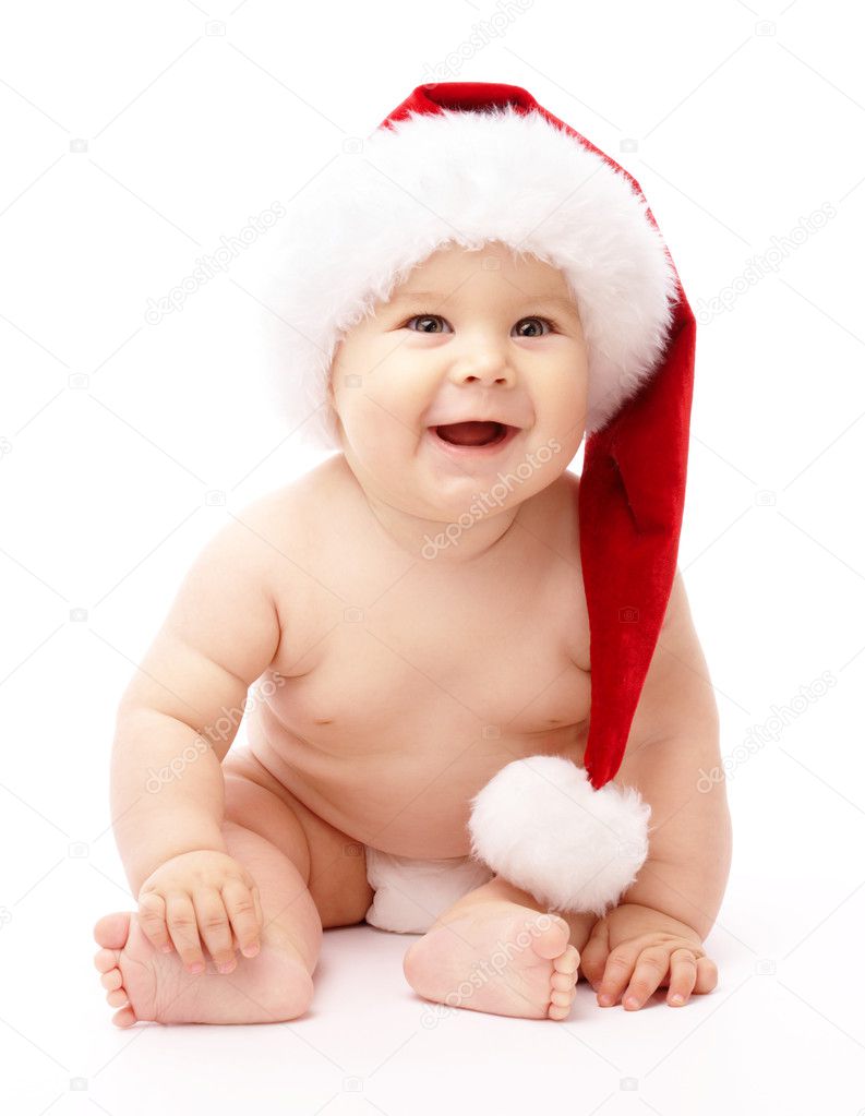 Little child wearing red Christmas cap