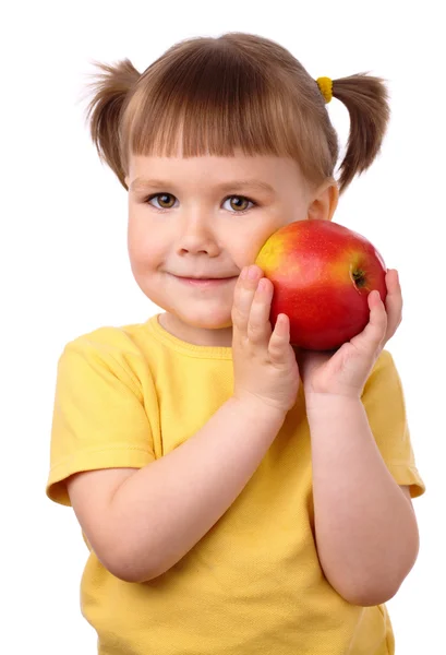 Lindo niño con manzana roja — Foto de Stock