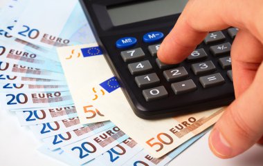 Calculator and few Euros - accounting concept clipart