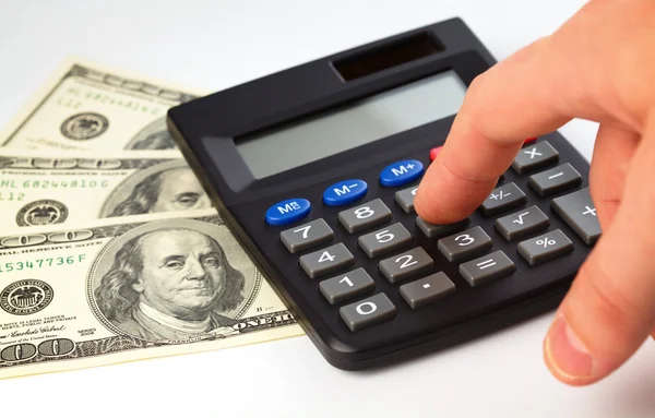 Calcolatrice e denaro - concetto di contabilità — Foto Stock