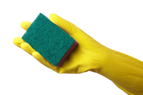 Kesztyű, mosás szivacs tartó kéz — Stock Fotó