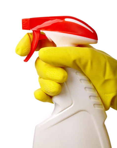 Main tient pulvérisateur avec nettoyant chimique — Photo