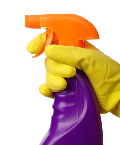 Hand holds sprayer with chemical cleaner — Stock Photo, Image