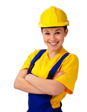 Young beautiful woman in construction uniform clipart