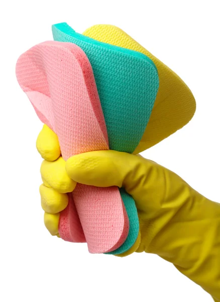 Few washing sponges in hand — Stock Photo, Image