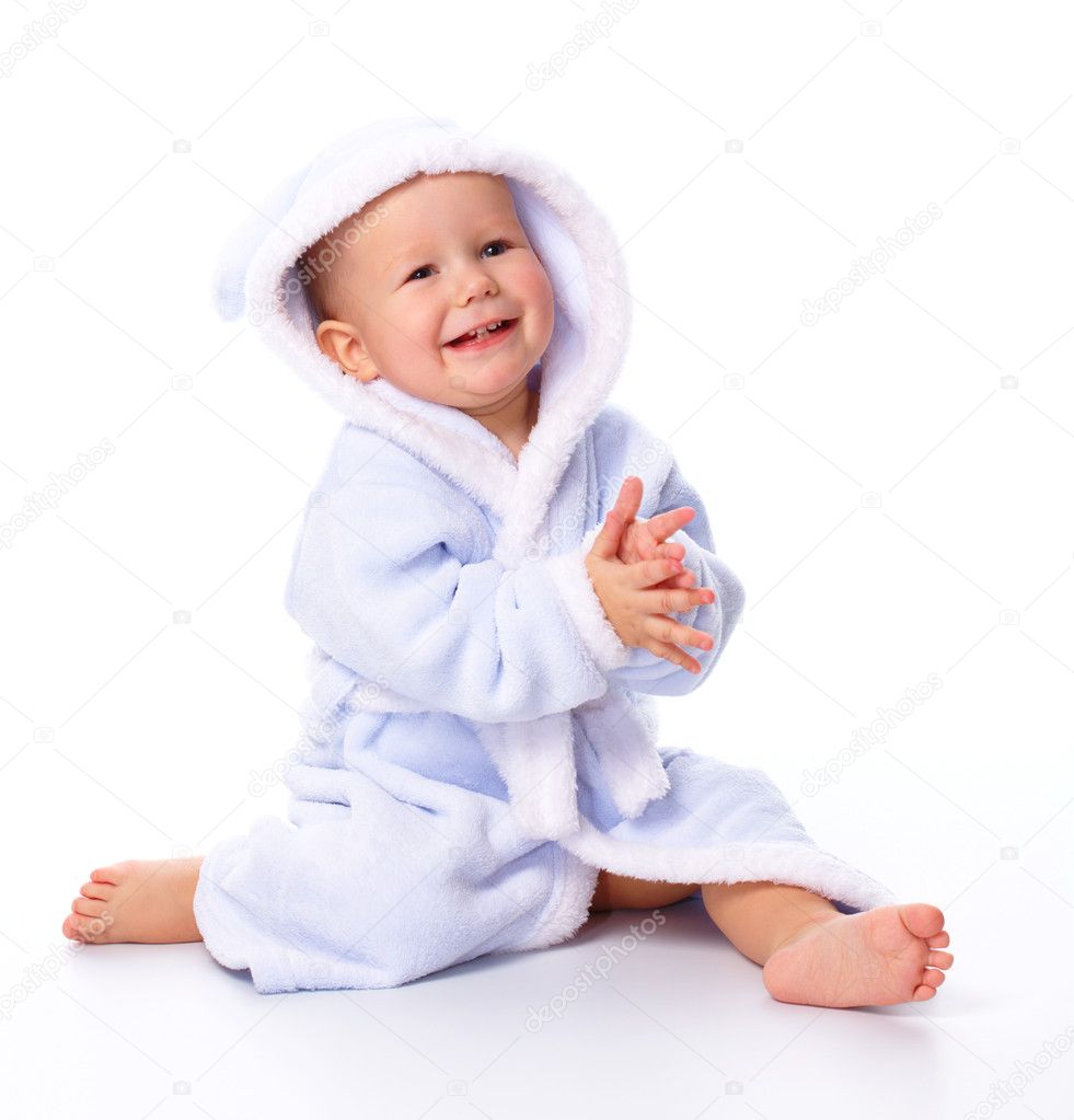 Cute child in bathrobe — Stock Photo © Kobyakov 5211180