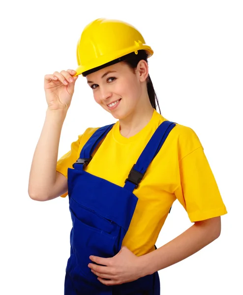 Young beautiful woman in construction uniform — Stock Photo, Image