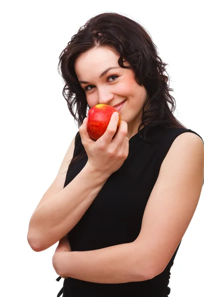 Jovem mulher atraente com maçã vermelha — Fotografia de Stock