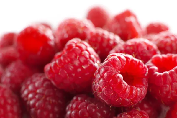 stock image Raspberries against white