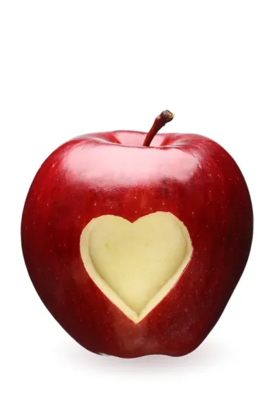 Κόκκινο μήλο με καρδιά — Φωτογραφία Αρχείου