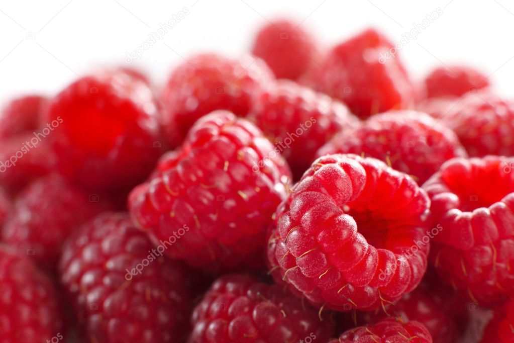 Raspberries against white