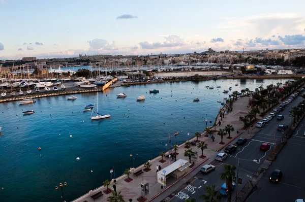 Schöner Sonnenuntergang Winter Sliema Hafen Malta — Stockfoto