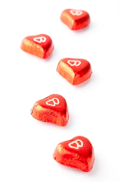 Läcker Choklad Hjärtan För Alla Hjärtans Dag Vit Bakgrund — Stockfoto