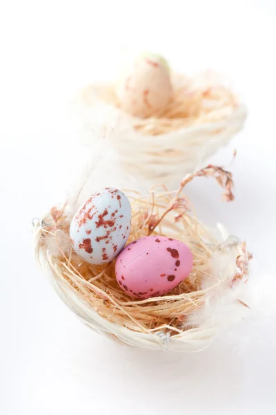 Pastelově Barevné Velikonoční Vejce Hnízdě — Stock fotografie