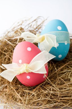 Pastel colored Easter eggs in a nest clipart