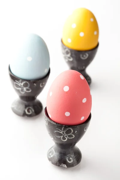 Pastel Gekleurde Pasen Eieren Een Witte Achtergrond — Stockfoto