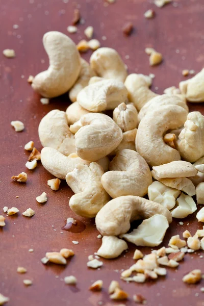 Close Cashew Nuts Wooden Background Stock Photo