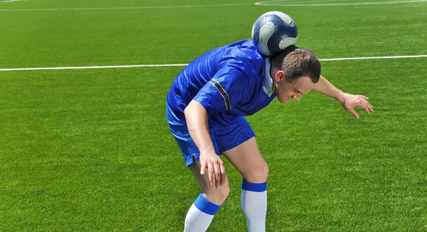 Fotbollspelare hålla bollen på halsen — Stockfoto