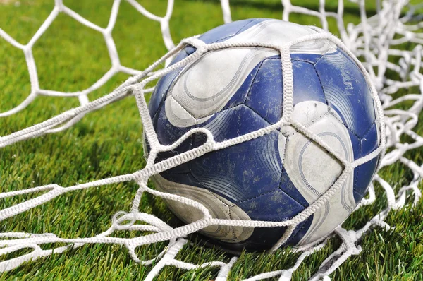 Soccer ball in the net — Stock Photo, Image