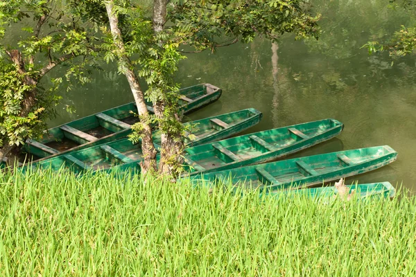 Boten verankerd in de schaduw op rivier (2) — Stockfoto