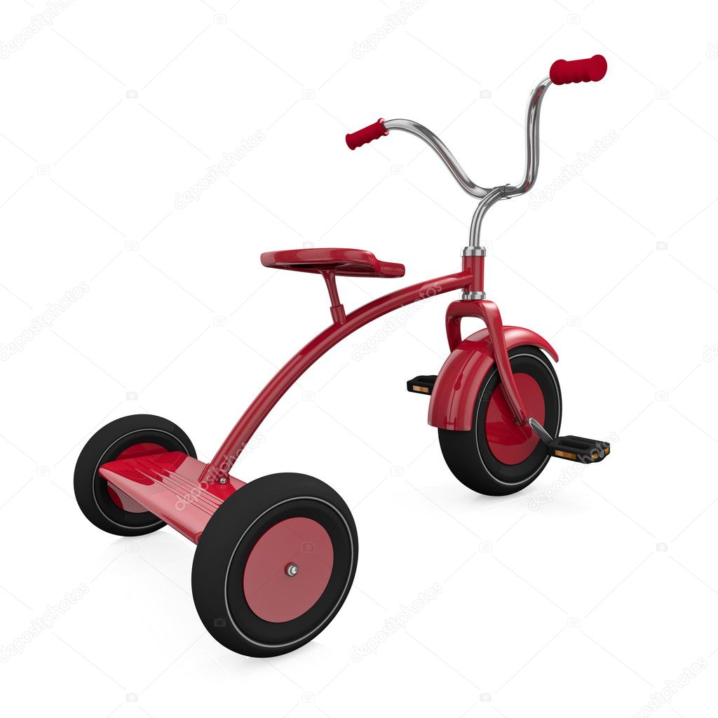 Red tricycle against a white background. 3D rendered illustration.