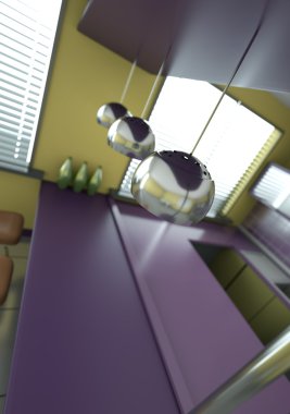 View at the kitchen worktop with focus on silver lamps. clipart