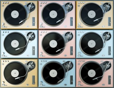 Cool colorful turntables background. 3D render. clipart